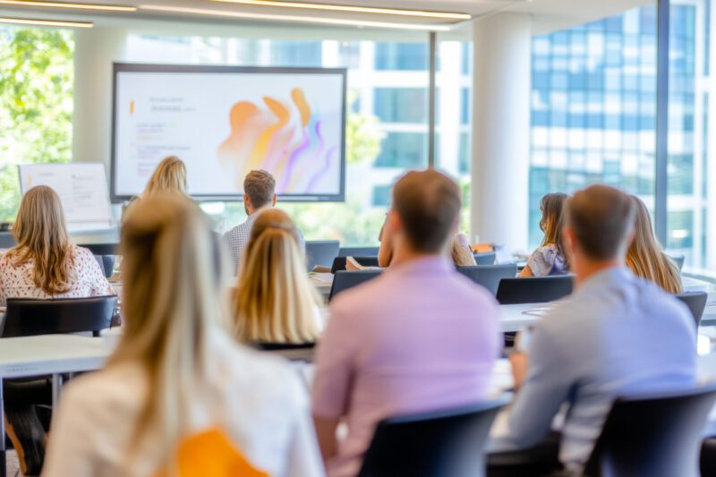 Eine Firmenschulung in einem modernen Konferenzraum